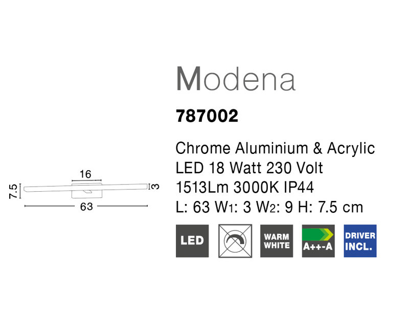 Modena 1 -Light Hardwired LED Wall Mounted Picture Light, 7.5cm H x 63cm W x 9cm D