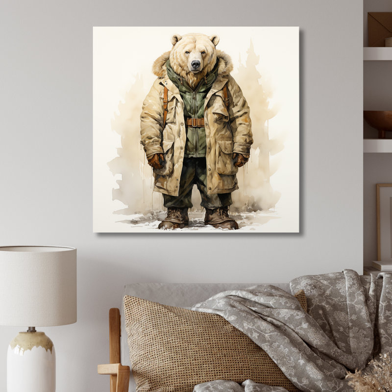 Ours dans une parka - art mural en métal 2 ours, H 36 po x l 36 po