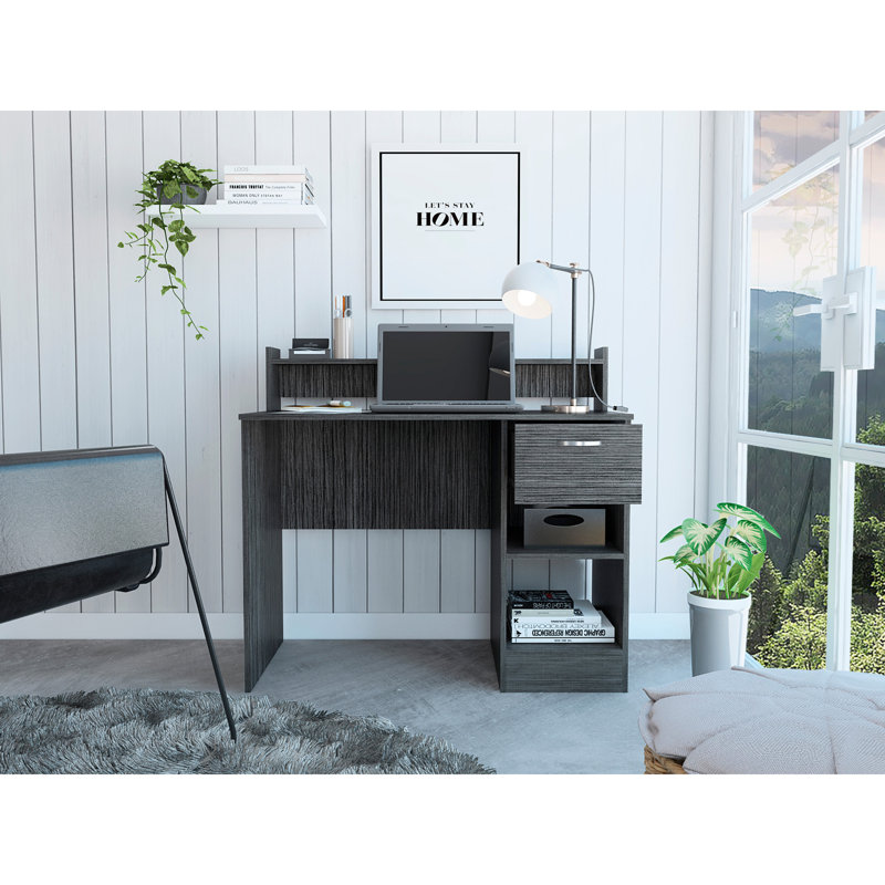 Bureau d'ordinateur avec 2 tablettes de rangement et tiroir