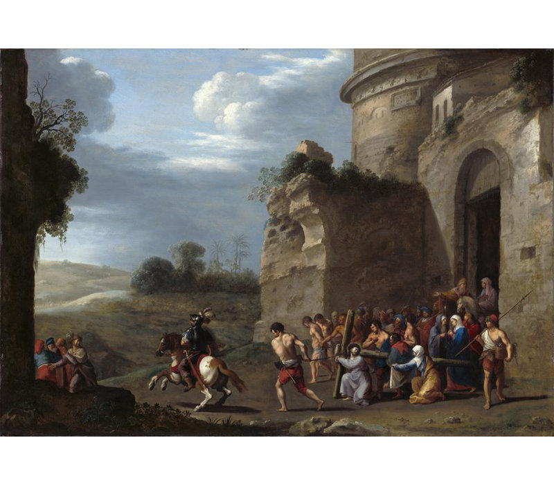 «Christ Carrying the Cross» par Cornelia Van Poelenburch - Art mural sur toile tendue avec châssis, H 48 po x l 33 po