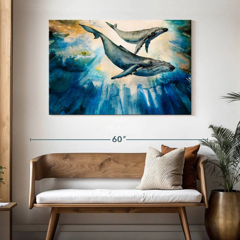 Baleine à bosse et veau Brampt, H 32 po x l 48 po