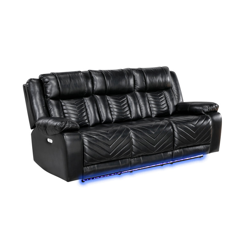 Canapé inclinable électrique Sensa G00723A-RS avec table et ceinture à DEL noire, Similicuir noir