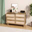 Commode 6 tiroirs en rotin avec rangement au fini chêne