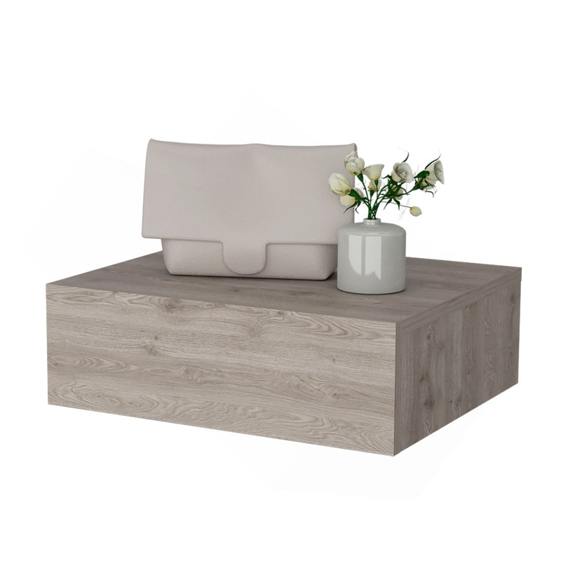 Light Gray Wall-Mounted Floating Nightstand, Light Gray, Wood