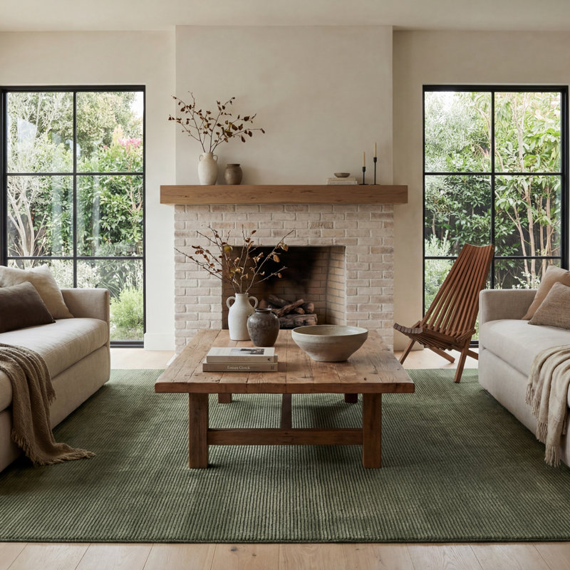 Anwen Abstract Washable Area Rug, Rectangle 8' x 10', Green