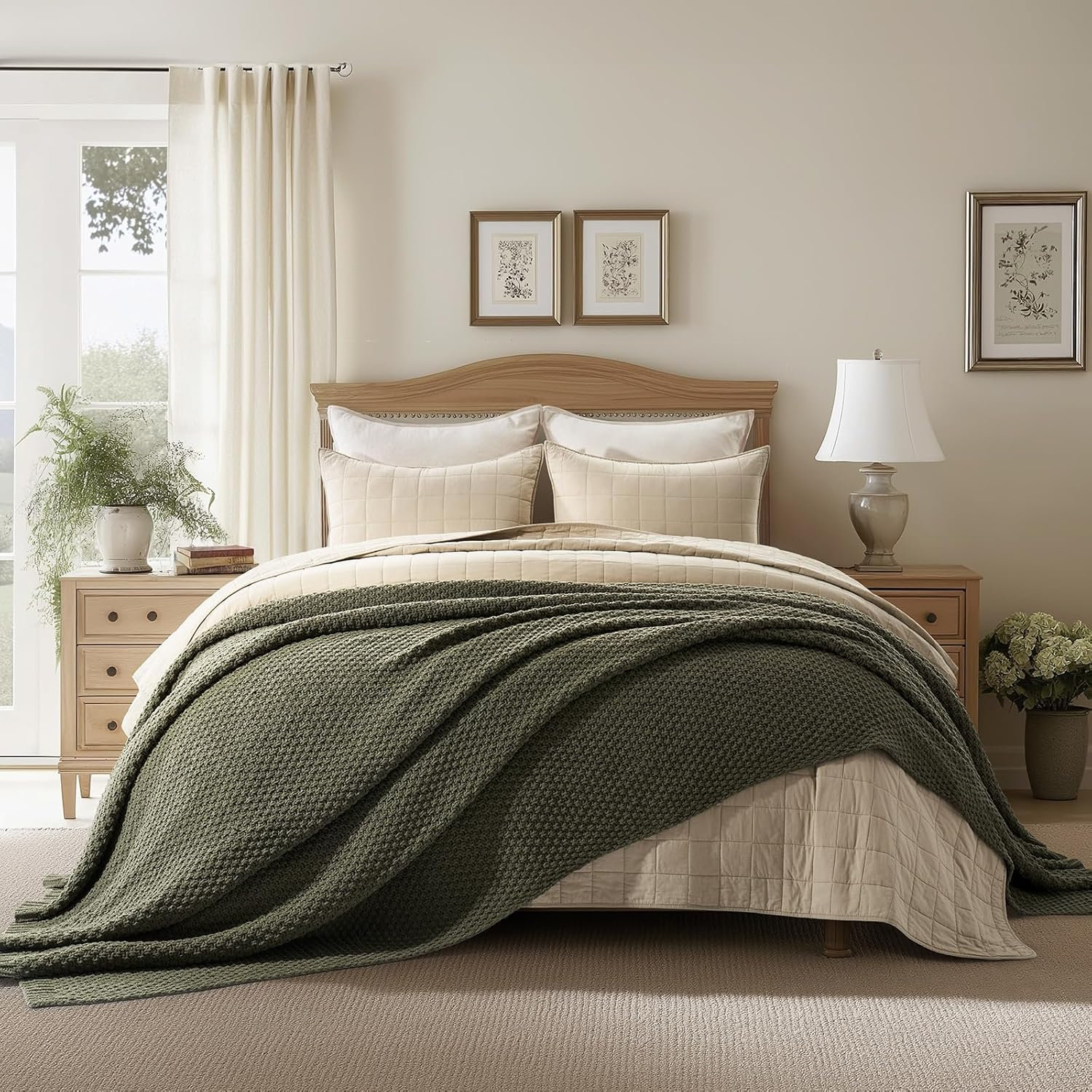 Chunky Chenille Weighted Throw Blanket, Olive Green, 108" L x 92" W
