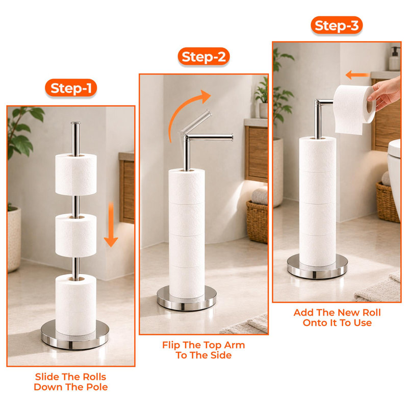 Free Standing Toilet Paper Holder, Stainless Steel