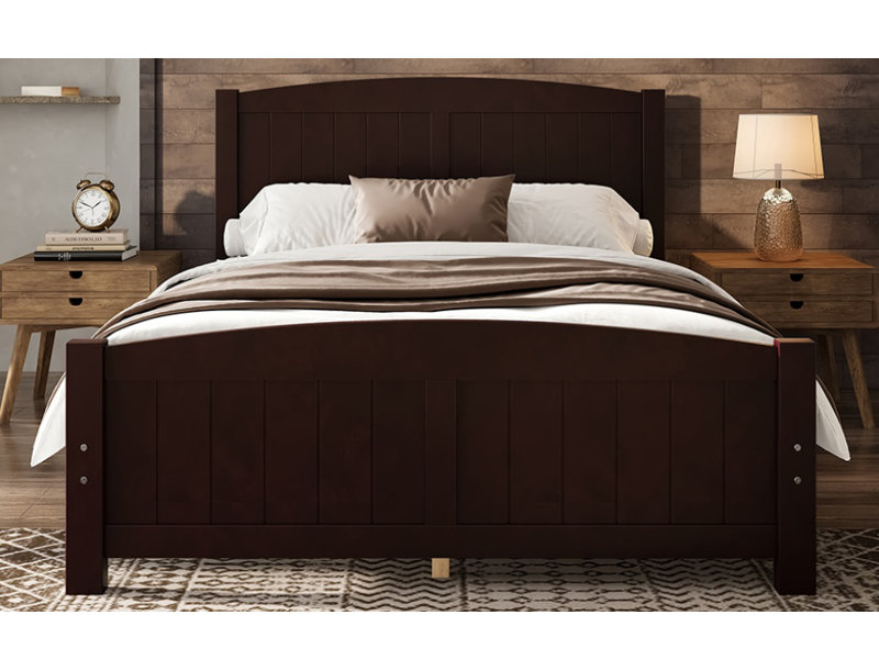 Lit plateforme double, lit plateforme en bois massif avec lattes de soutien et structure solide, aucun sommier nécessaire, espresso