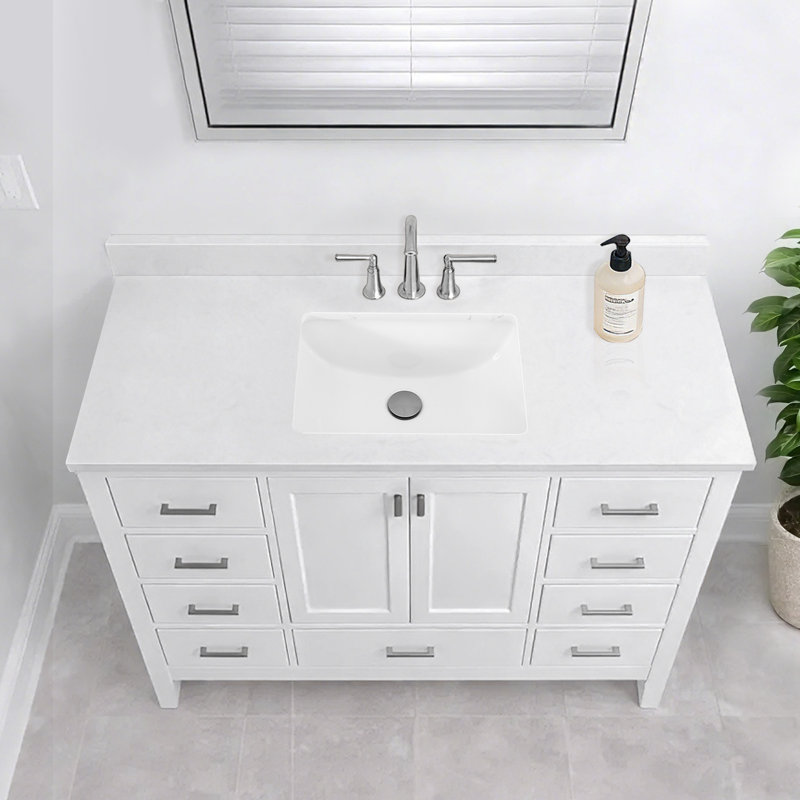 48" White Engineered Stone Bathroom Vanity Backsplash