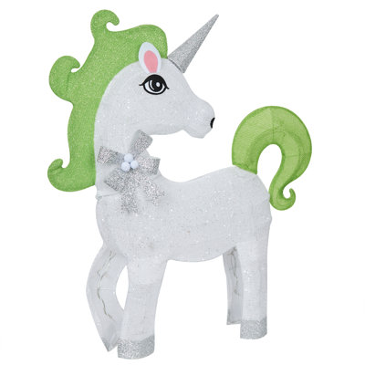 White Mesh Light-Up Unicorn with Green Mane and Tail