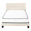 Grand lit avec tête de lit rembourrée en lin beige et base de bois massif