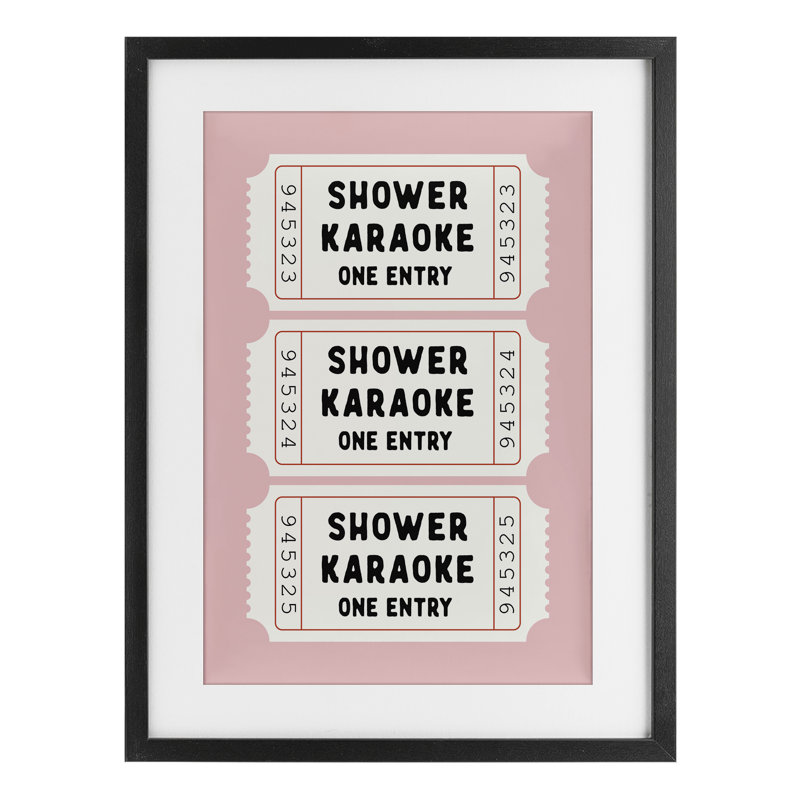 «Pink Shower Karaoke billets», reproduction encadrée sous verre, lettrée et doublée, H 20 po x l 14 po, Cadre noir minuit