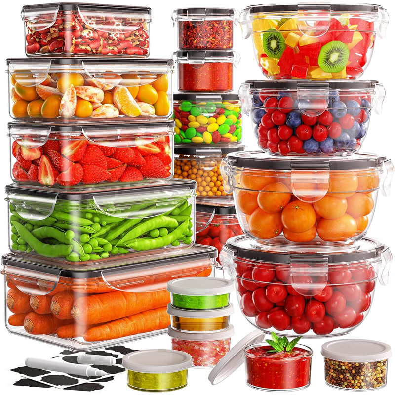 40-Piece Black Plastic Airtight Meal Prep Container Set