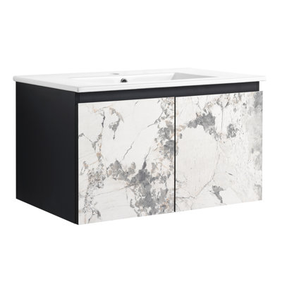 Meuble-lavabo flottant avec lavabo en céramique - noir, moderne, armoire de salle de bain en contreplaqué