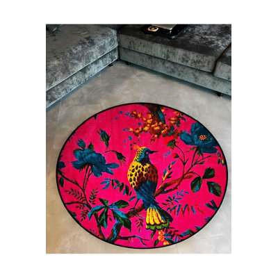 Tapis rond rond lavable à la machine rose foncé