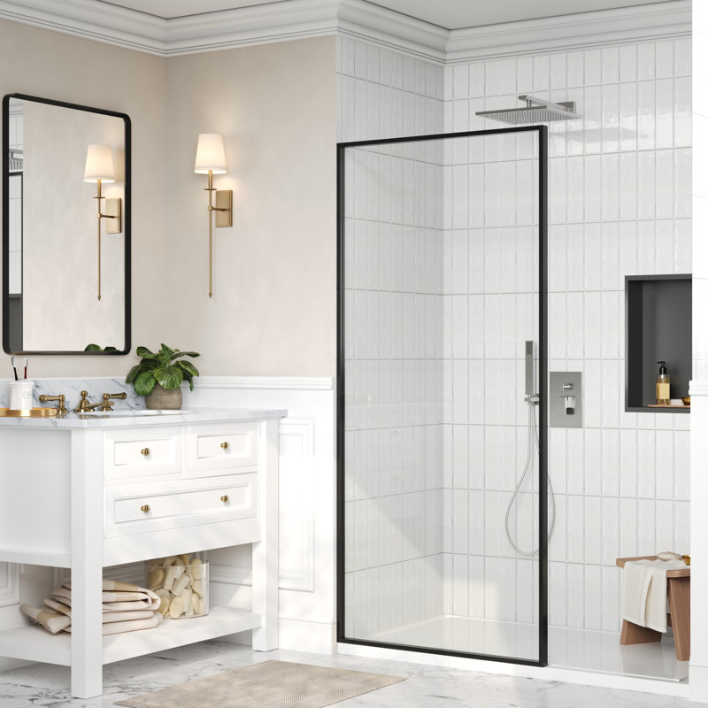 Deervalley 34" W X 74" H Fixed Glass Shower Screen With 5/16" Tempered Glass, Matte Black
