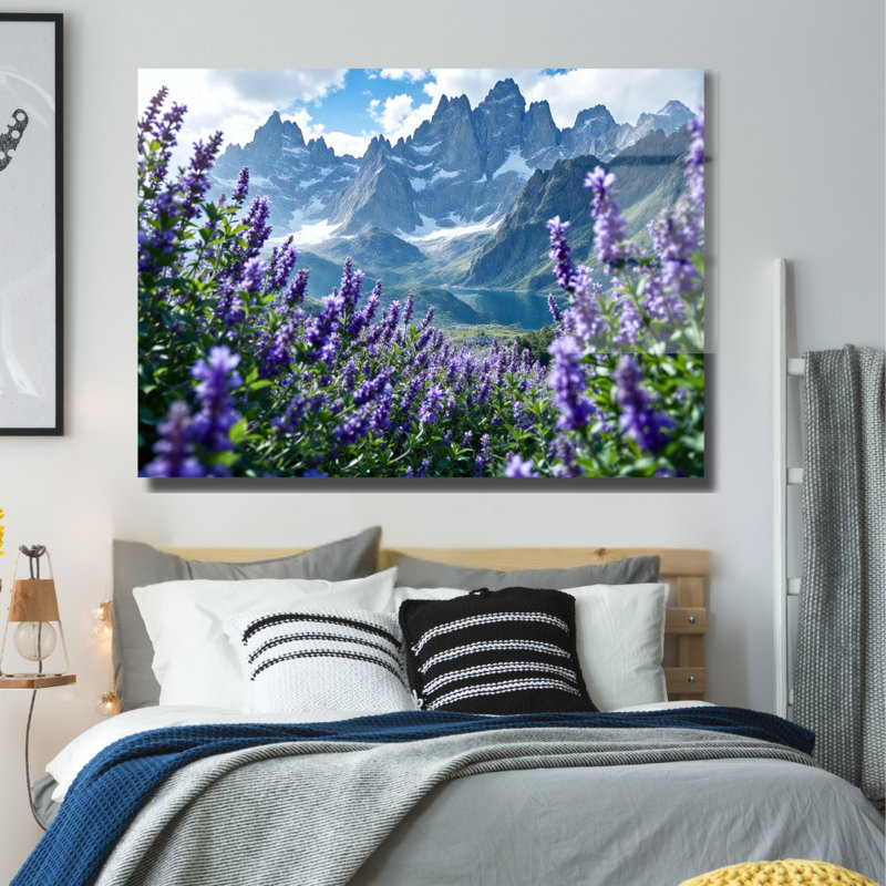 Lavande champ paysage - art mural en verre trempé, H 16 po x l 20 po