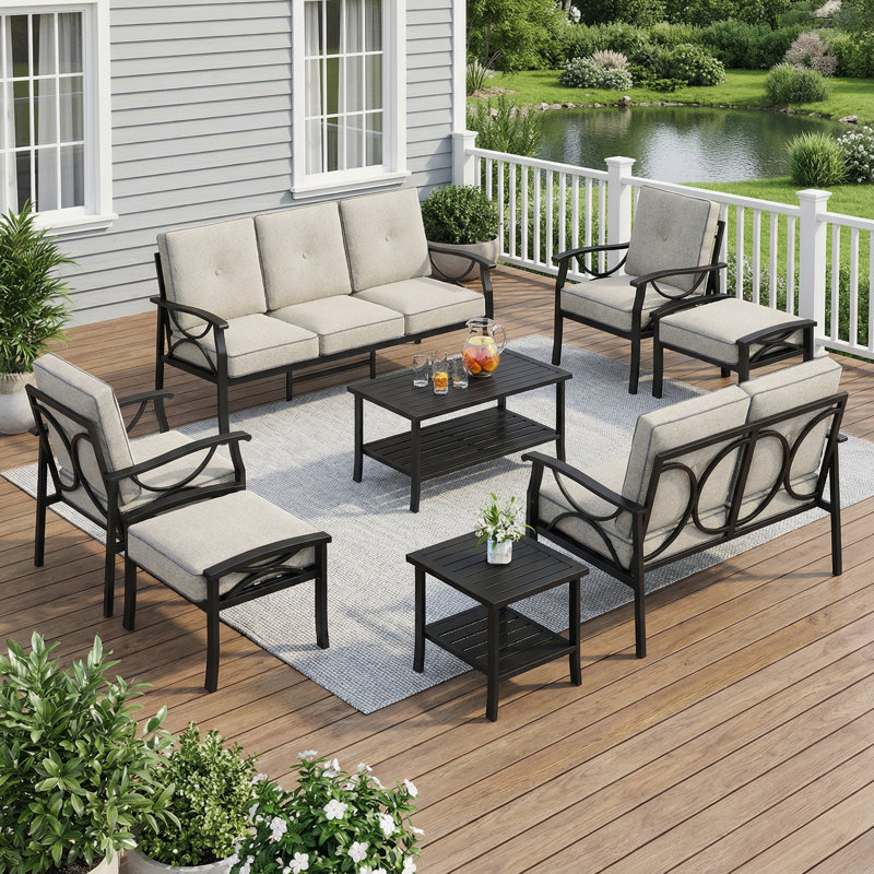 Ensemble de conversation pour patio pour 7 personnes avec coussins