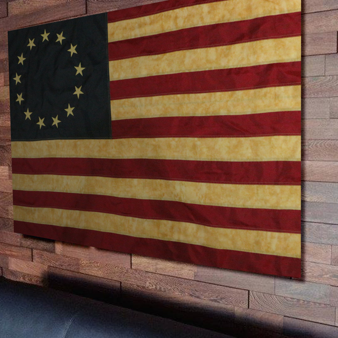 Vintage Style Tea Stained Betsy Ross Flag 3x5 Foot Nylon - Embroidered Antiqued Early USA Banner Flags ANLEY