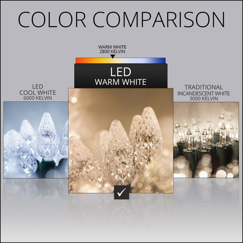 70 Light C6 LED Christmas String Lights, Warm White