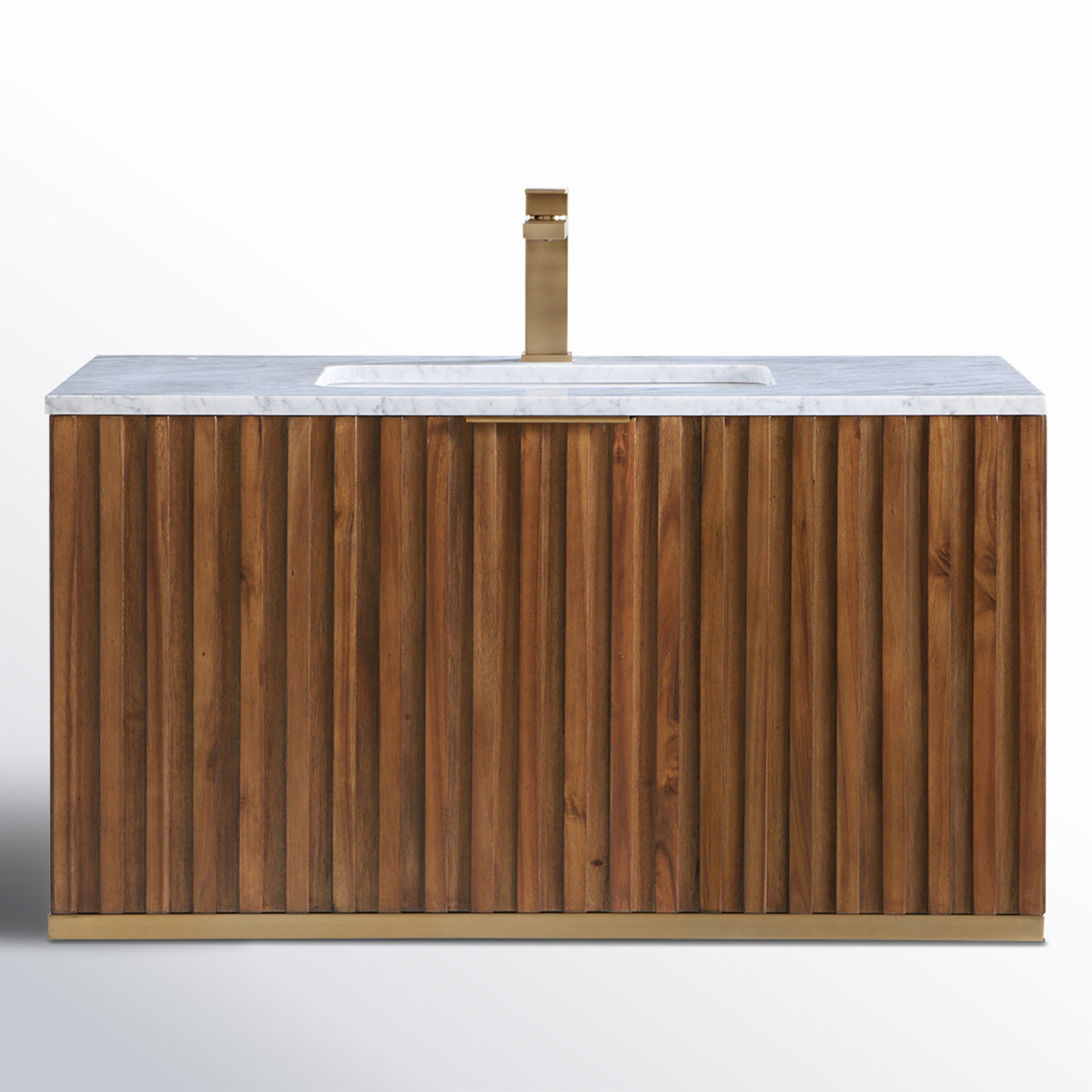 Terra 36'' Single Bathroom Vanity, Walnut, Carrara Marble/Single Faucet Mount, Satin Brass