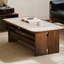 Table basse beige en pierre et bois de noyer