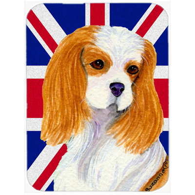 Épagneul à cavalier avec panneau de coupe en verre à drapeau anglais britannique caroline Union Jack