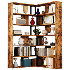 Soges 6-Tier Corner Shelf, Industrial Wood Wall Corner Bookcase with Metal  Frame, Corner Storage Bookshelf Rack Shelves for Kitchen, Living Room