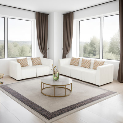 White Microfiber 5-piece Living Room Sofa Set