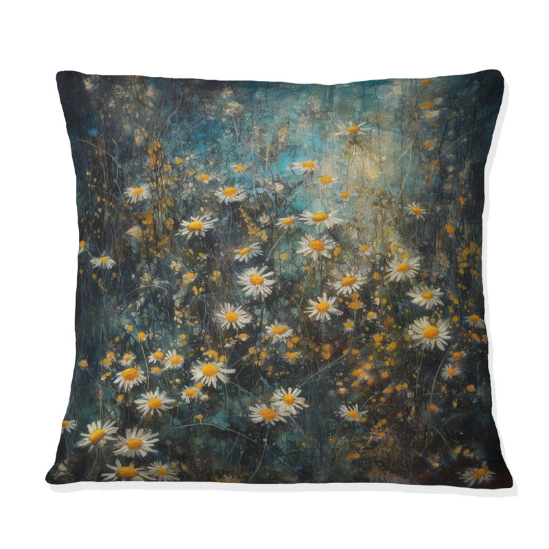 Coussin décoratif à motif floral jaune et gris Daisy