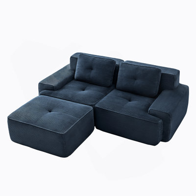 Canapé modulaire en forme de L de 82 pouces, tissu velours côtelé, assise profonde, repose-pieds mobile, sans assemblage, conception antidérapante