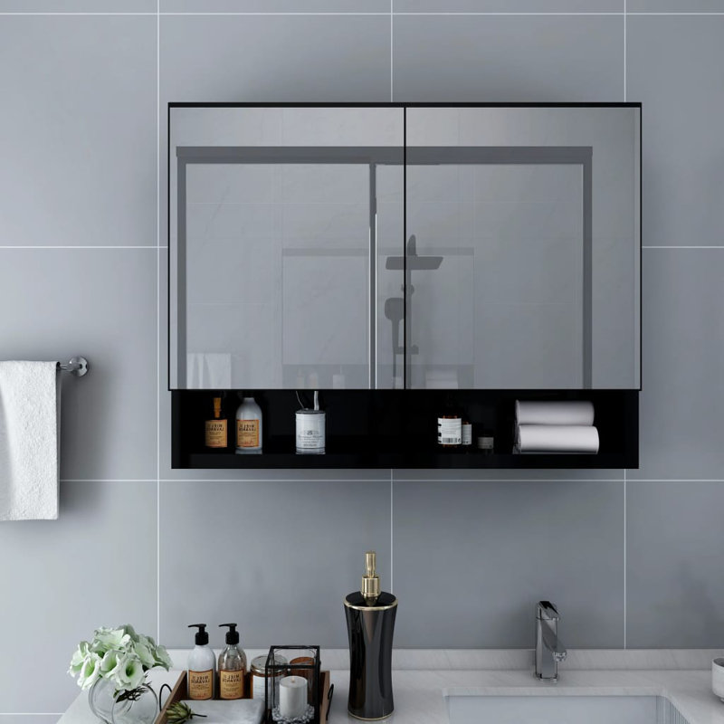 17 Stories Bathroom Mirror Cabinet 80X15x60 Cm MDF, Black/Silver