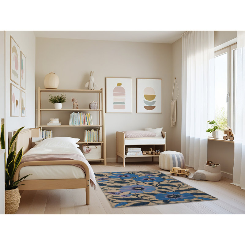 Tapis gris botanique lavable à la machine, Rectangle 3 pi x 5 pi