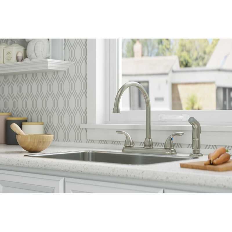 Pfirst Series 2-Handle Kitchen Faucet with Side Spray in Stainless Steel, Stainless Steel