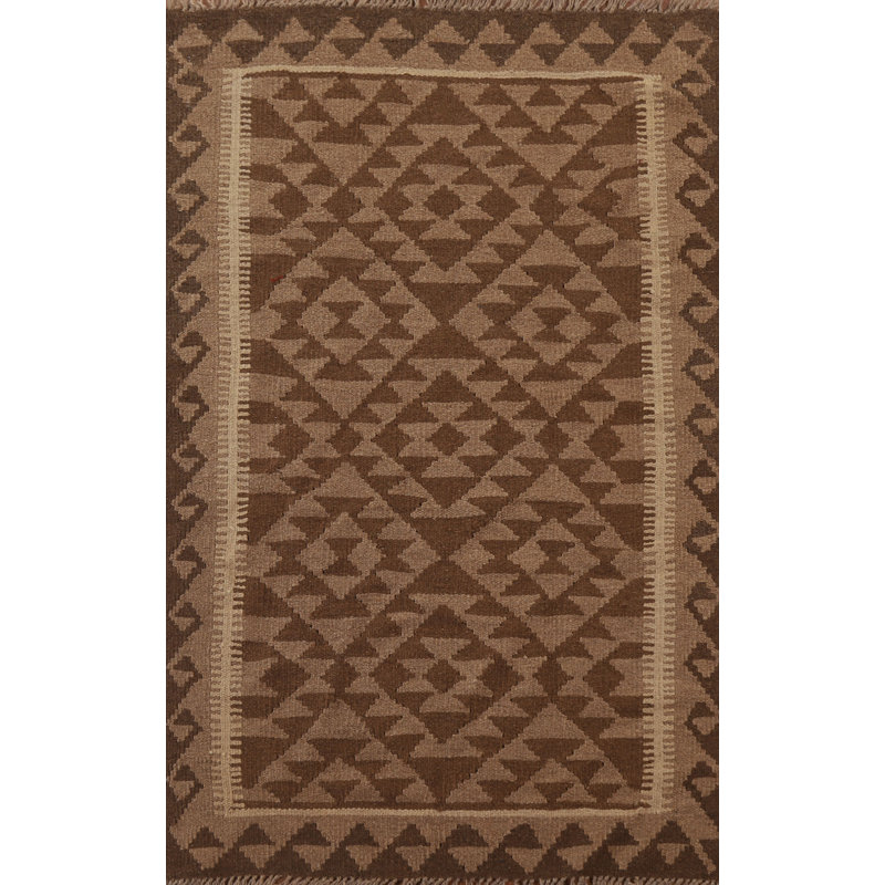 Brown Kilim Reversible Wool Area Rug 3x5