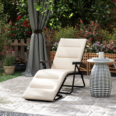 Folding Lounge Chair w/ Cushion, Adjustable Back,