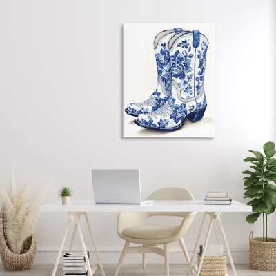 Blue Chinoiserie Cowboy Boots Canvas, design by Heidi Kuntz