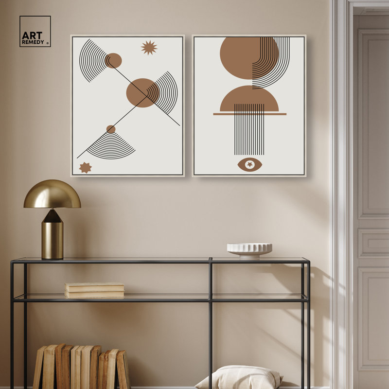 Ensemble de décorations murales abstraites boho encadrées par Art Remedy, cadre argenté, 20 x 24, 25"H x 21"W, Silver Frame