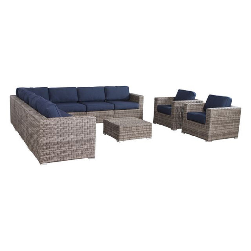 Lazaro 4 Piece Sectional Seating Group with Sunbrella Cushions, Sunbrella Navy Blue, Dark Gray