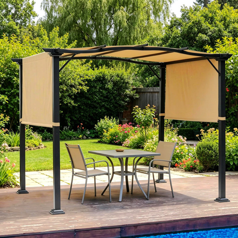 Auvent rétractable pour la cour arrière, abri de jardin extérieur avec abri de soleil et structure en acier 8 pi x 10 pi