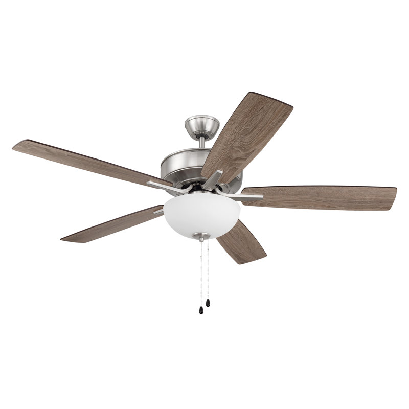 52'' Ceiling Fan with Light Kit, Brushed Polished Nickel/Tan