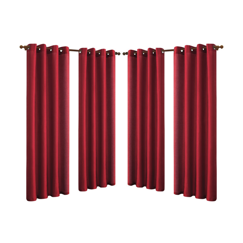 Mira Solid Semi-Sheer Grommet Curtain Panel Set, Burgundy