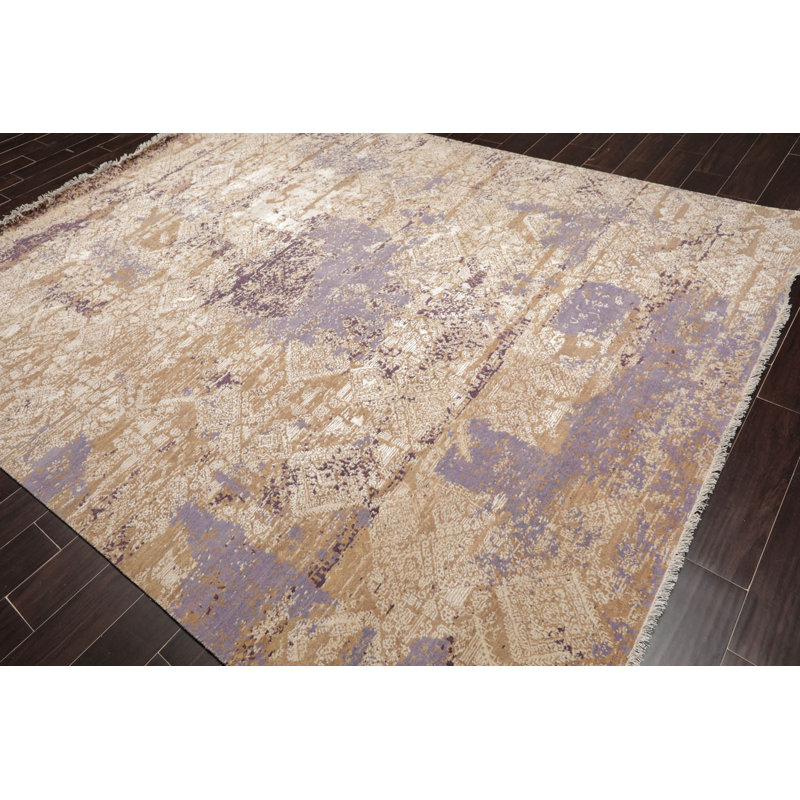 Tapis lavande noué à la main de conception unique 8 pi x 10 pi