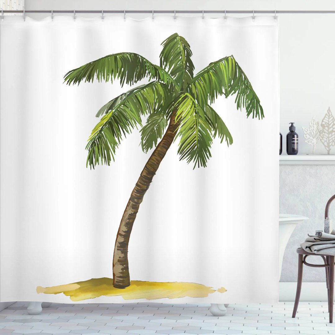 Palm Tree Cartoon Palms Image Tropical Plant and Sand Serenity Nature Foliage Print Shower Curtain Set Ambesonne