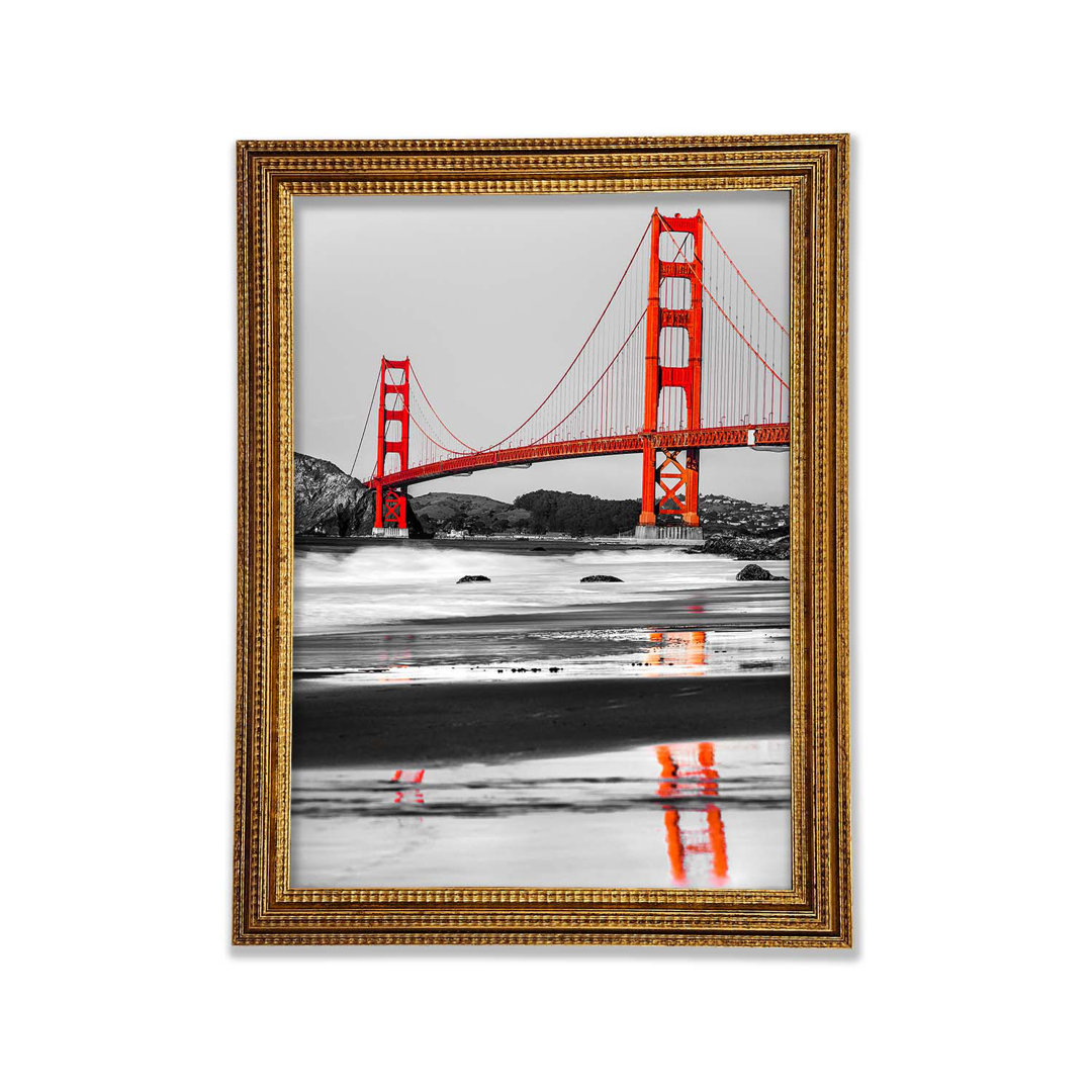 Gerahmtes Leinwandbild Golden Gate Bridge Reflections in Rot