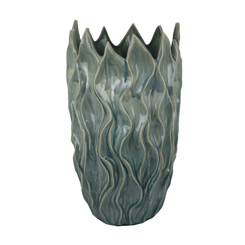 Esen Decorative Vase, Abstract Wave Design, Green Ceramic, 21.5" H x 12.5" W x 12.5" D