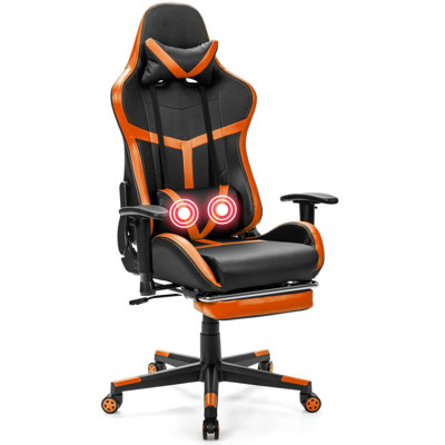 Ergonomic High Back Racing Chair, Adjustable Massage Gaming Chair W/ Footrest And Adjustable Armrests, Executive Swivel Desk Office Chair With Massage -  Giantex, GLO660063YE