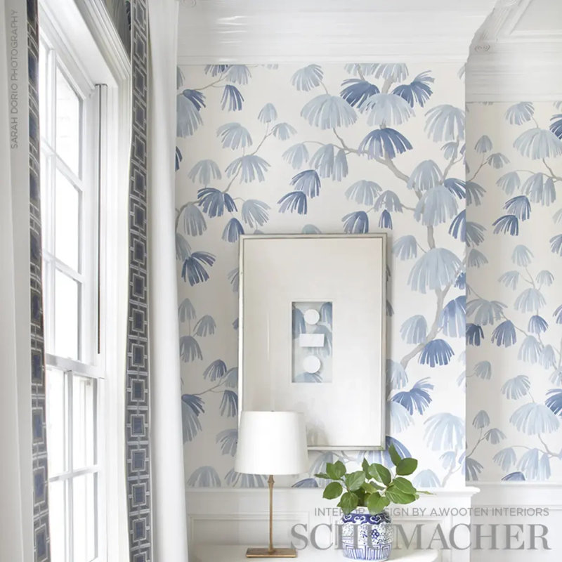 Schumacher x David Kaihoi Weeping Pine Wallpaper, Slate