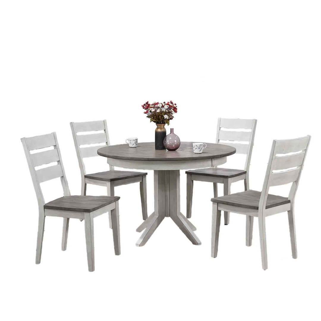 Hermelindo 5-Piece Round Extendable Solid Wood Dining Set White and Grey Ophelia & Co.