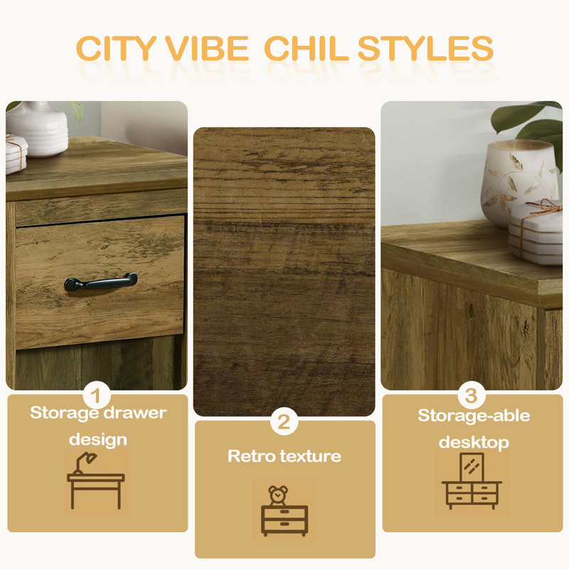 Accent Table, 21"H, End, Side Table, Storage Drawer, Nightstand, Lamp, Living Room, Bedroom